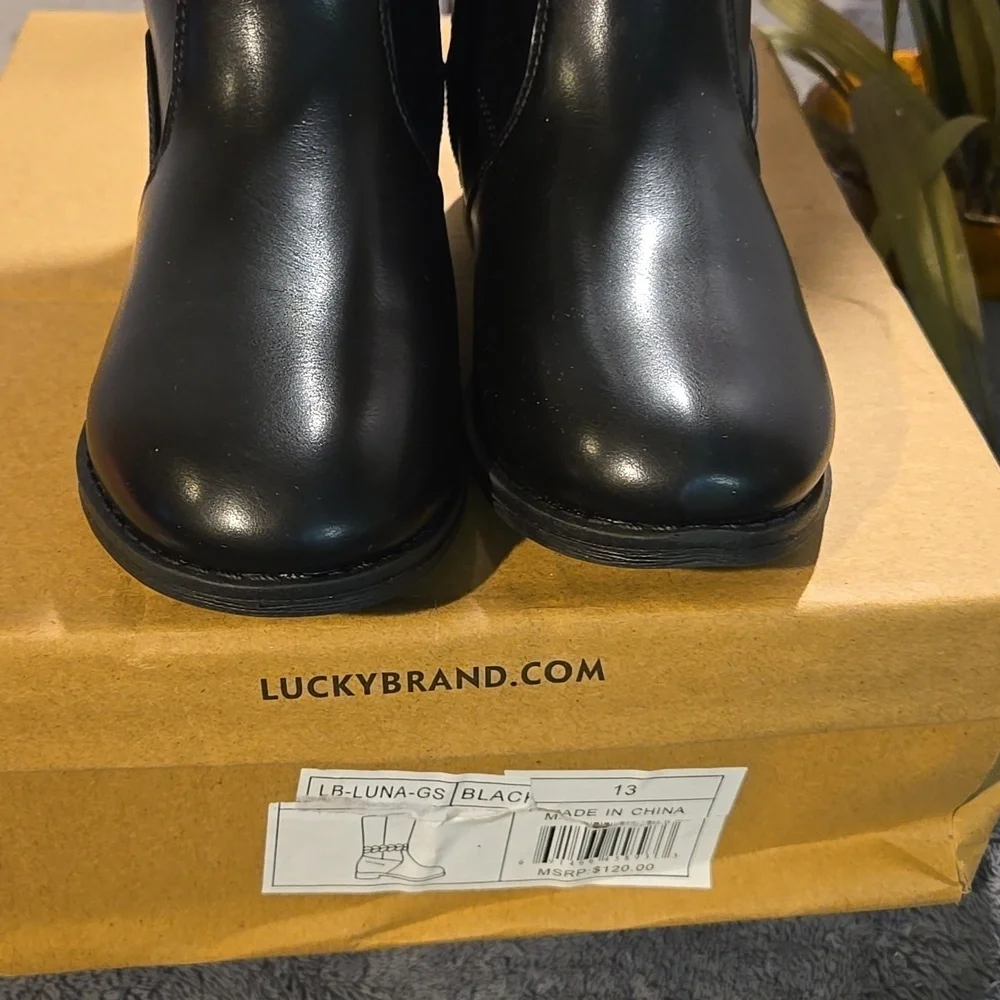 Lucky Brand Kids Black Boots with White Accent Sz 13
